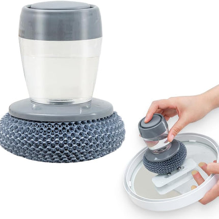 Dish Brh with Soap Dispenser, Soap Dispensing Dish Brh - with PET/Steel Wire Bristles, Kitchen Scrub Brh for Dishes Pots Pans Sinks (PET Head)