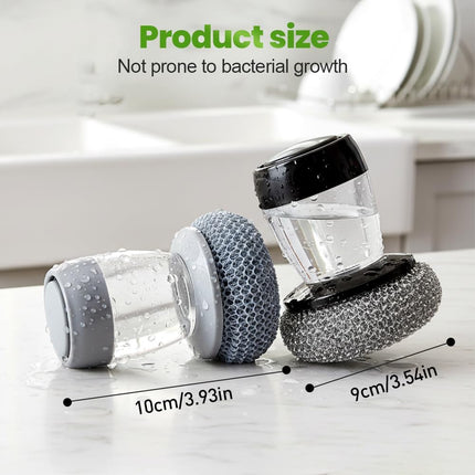 Dish Brh with Soap Dispenser, Soap Dispensing Dish Brh - with PET/Steel Wire Bristles, Kitchen Scrub Brh for Dishes Pots Pans Sinks (PET Head)