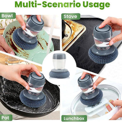 Dish Brh with Soap Dispenser, Soap Dispensing Dish Brh - with PET/Steel Wire Bristles, Kitchen Scrub Brh for Dishes Pots Pans Sinks (PET Head)