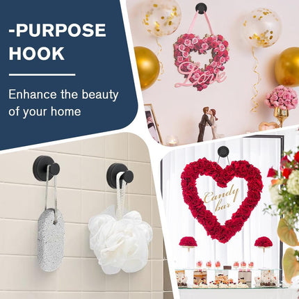 Suction Cup Hooks for Wreaths on Glass, 2025 New Model No-Drill Suction Cup Hook, Suction Cup Hooks Wreath Hangers, Metal Hook for Showers, Bathrooms, Window Glass, Door, and Wall (Gold 2PCS)
