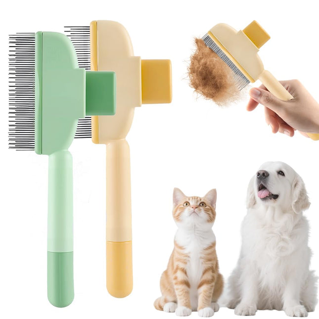 2-in-1 Pet Grooming Brh Magic Pet Hair Remover Comb with Self-Cleaning Button for Dogs & Cats (Green Plus