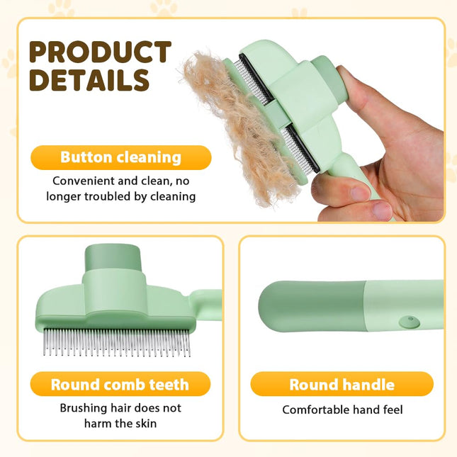 2-in-1 Pet Grooming Brh Magic Pet Hair Remover Comb with Self-Cleaning Button for Dogs & Cats (Green Plus – product detail