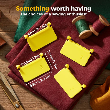 4Pcs Clip-On Sewing Edge Guide, Hand Edge Stitch Lock and Sewing Gauge for Even Stitches, Quilting Templates with 3mm, 4mm Spacing (Set)
