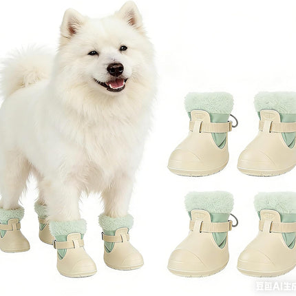 Dog Shoes for Small Medium Large Dogs, Removable Fleece Liner & Adjtable Straps, Waterproof Anti-Slip Paw Protectors, Dog Snow Boots for Winter Snow & Indoor Hard Floors (Beige, 9)