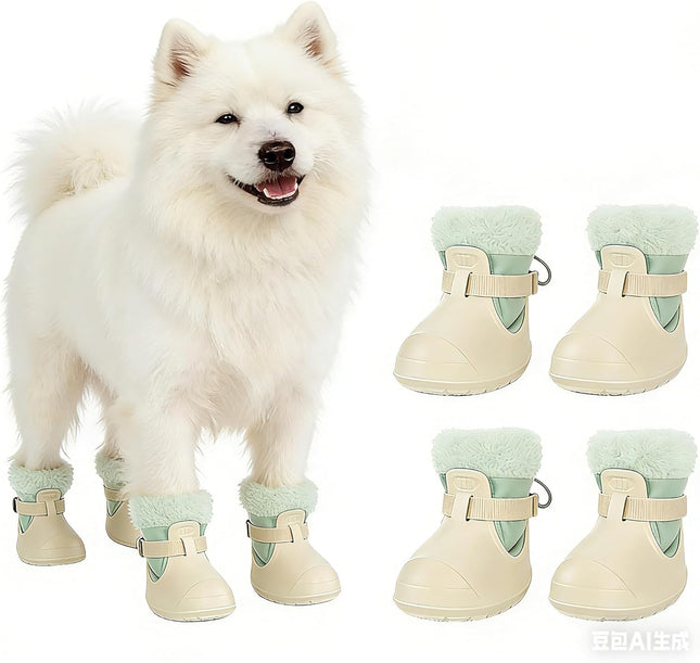 Dog Shoes for Small Medium Large Dogs Removable Fleece Liner & Adjtable Straps Waterproof Anti-Slip Paw