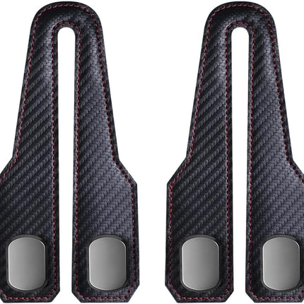 Car Seat Back Double Hook, Universal Premium Stitched Leather and Aluminum-Magnesium Alloy Double Car Seat Back Storage Hook for Purses, Handbags, Bags (Carbon Fiber, 2 pcs)