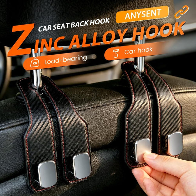 Car Seat Back Double Hook Universal Premium Stitched Leather and Aluminum-Magnesium Alloy Double Car – product detail