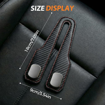 Car Seat Back Double Hook, Universal Premium Stitched Leather and Aluminum-Magnesium Alloy Double Car Seat Back Storage Hook for Purses, Handbags, Bags (Carbon Fiber, 2 pcs)
