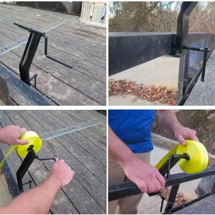 Cargo Tie-Downs Strap Winder, Black Powder Coated Steel, Roll-up Flatbed Trailer Winch Straps up to 4" Wide, ed in Trailers, Trucks, Warehoes, Docks, Vans
