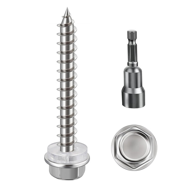 (200Pcs) 10x1-1/4 Self-Tapping Screws for Wood 410 Stainless Steel Hexagon Head Quick Tapping
