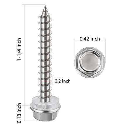 (200Pcs)#10x1-1/4 Self-Tapping Screws for Wood 410 Stainless Steel Hexagon Head Quick Tapping