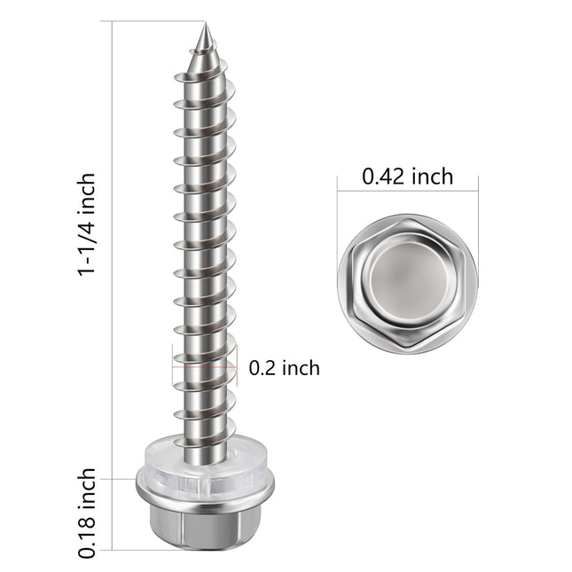 (200Pcs) 10x1-1/4 Self-Tapping Screws for Wood 410 Stainless Steel Hexagon Head Quick Tapping – product detail