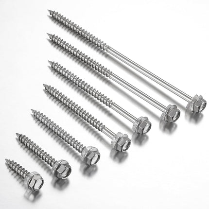 (200Pcs)#10x1-1/4 Self-Tapping Screws for Wood 410 Stainless Steel Hexagon Head Quick Tapping