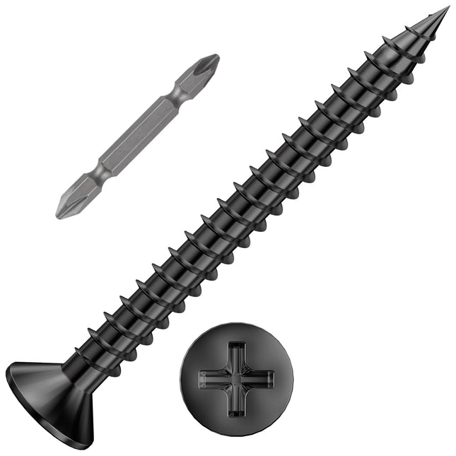 (300Pcs) 8x1-1/2 Black Wood Screw Quick Metal Self Tapping Flat Head V1258-DP02-F-482