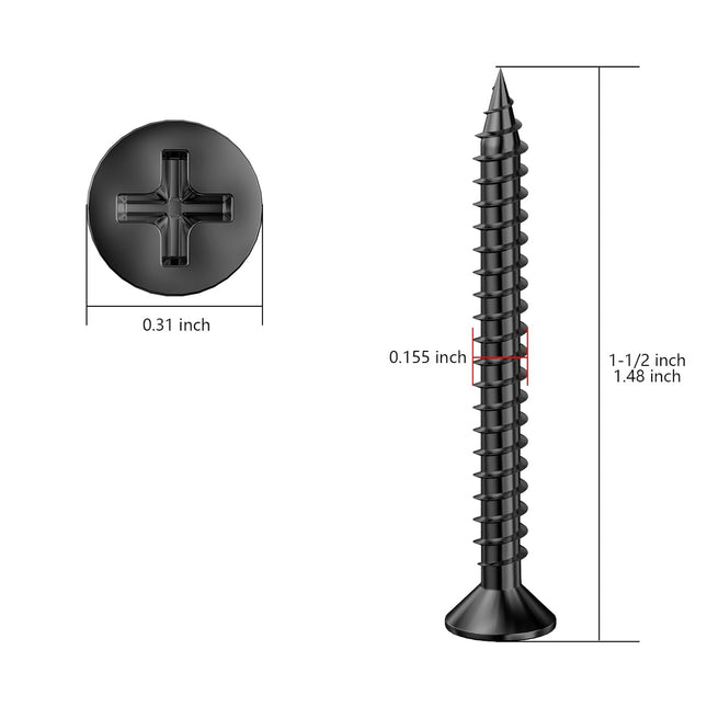 (300Pcs) 8x1-1/2 Black Wood Screw Quick Metal Self Tapping Flat Head – product detail