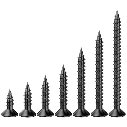 (300Pcs) #8x1-1/2 Black Wood Screw Quick Metal Self Tapping Flat Head