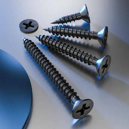 (300Pcs) #8x1-1/2 Black Wood Screw Quick Metal Self Tapping Flat Head