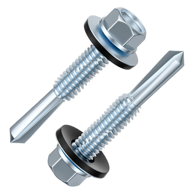 (300pcs) 12X1-1/4 Extended Hexagonal self-Tapping zinc-Plated Screws with Rubber washers 10mm Steel Plate