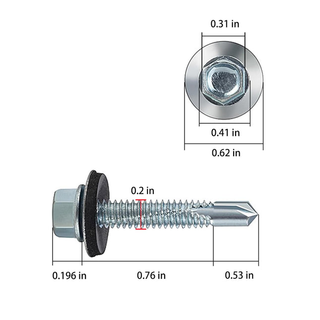 (300pcs) 12X1-1/4 Extended Hexagonal self-Tapping zinc-Plated Screws with Rubber washers 10mm Steel Plate – product detail