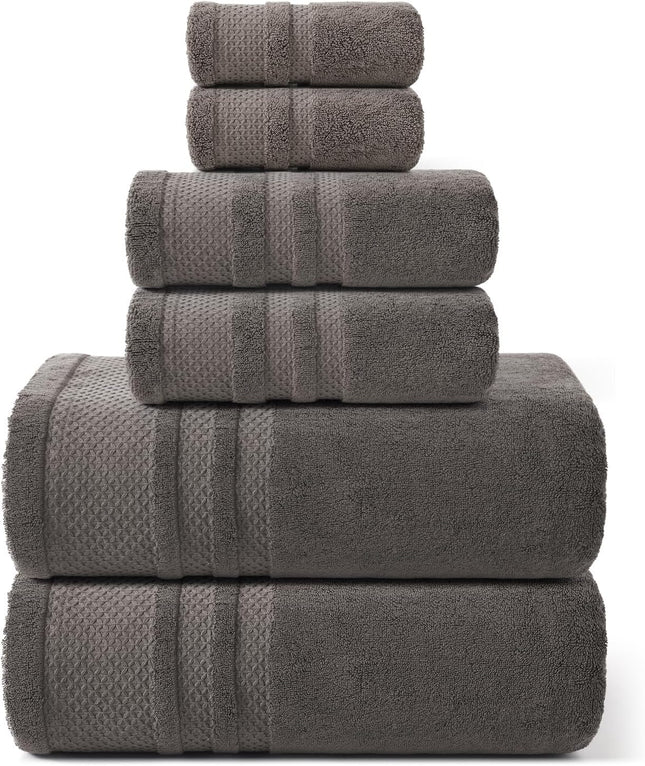 6 Piece Brown Bath Towels Set 100 Percent Cotton Towels Set for Bathroom Hotel Collection