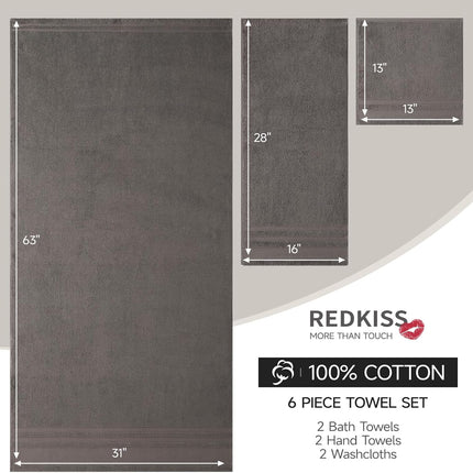 6 Piece Brown Bath Towels Set – 100% Cotton Towels Set for Bathroom, Hotel Collection | 700 GSM, Absorbent & Quick-Dry Towel Sets with 2 Bath Towels, 2 Hand Towels, 2 Washcloths, Brown Towels