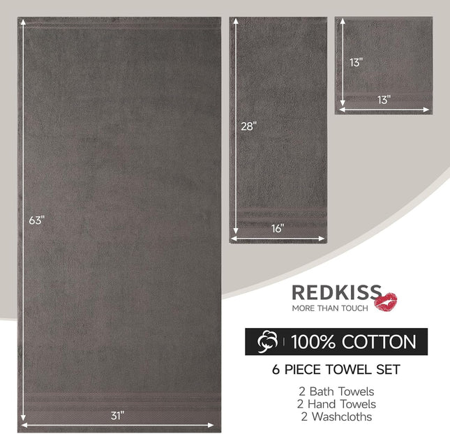 6 Piece Brown Bath Towels Set 100 Percent Cotton Towels Set for Bathroom Hotel Collection – product detail