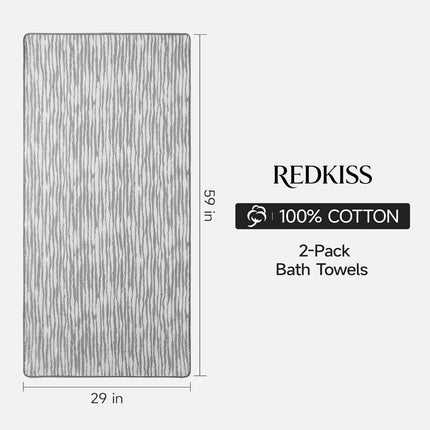 2 Pack Bath Towels, 29 x 59 Inches 550 GSM Oversized Bath Sheets, 100% Cotton, Double-Sided Design, Quick Dry, Highly Absorbent Shower Towels for Bathroom, Home, Gym, Pool and Spa - Gray