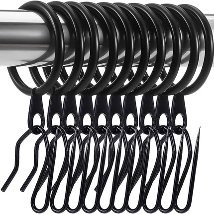 60 Pieces Metal Drapery Curtain Rings Curtain Hanging Rings and 60 Pieces Metal Curtain Drapery Pin Hooks for Window Curtain, Door Curtain and Shower Curtain (Black)