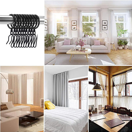 60 Pieces Metal Drapery Curtain Rings Curtain Hanging Rings and 60 Pieces Metal Curtain Drapery Pin Hooks for Window Curtain, Door Curtain and Shower Curtain (Black)