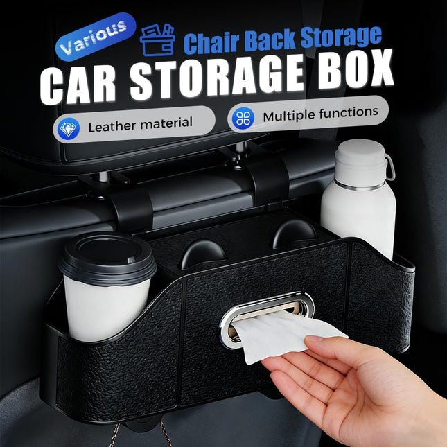 Multifunctional Car Back Seat Storage Organize with Tissue Holder 2 Cup Holders and Purse Hooks For Phones – product detail