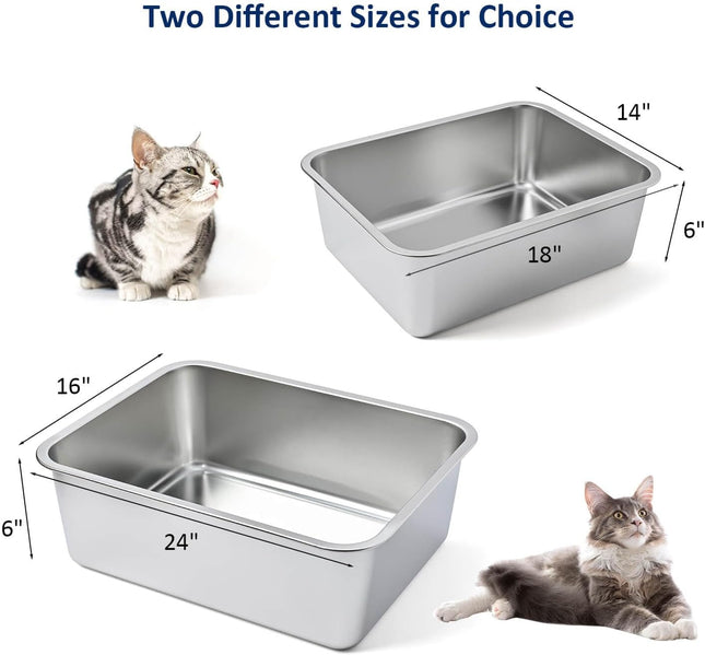 Stainless Steel Cat Litter Box High Sides Kitten Toilet Top Open Pet Tray Non-Stick Odorless Rt-Resistant – product detail