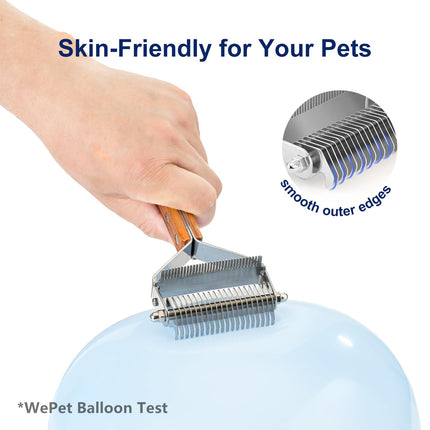 2-in-1 Dematting Comb & Shedding Brh, Undercoat Rake Grooming Tool with Wooden Handle for Dogs & Cats - Easily Removes Mats, Tangles, and Loose Hair
