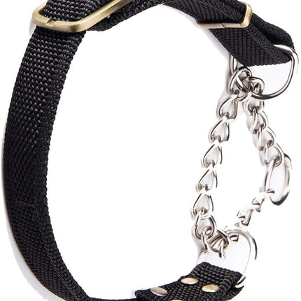 Stainless Steel Nylon Chain Martingale Collar Comfort Heavy Duty Large Dog Collar Escape Perfect for Training Walking Running and High Activities 250lb Pull Proved (Large, Black)