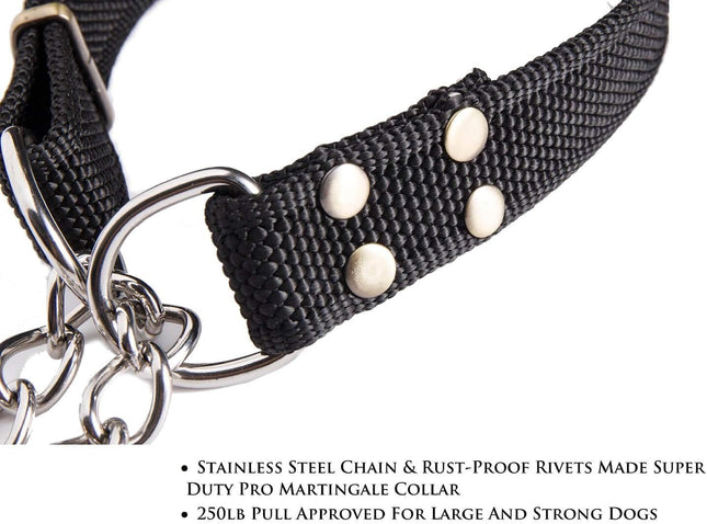Stainless Steel Nylon Chain Martingale Collar Comfort Heavy Duty Large Dog Collar Escape Perfect for – product detail