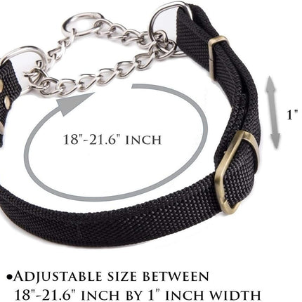 Stainless Steel Nylon Chain Martingale Collar Comfort Heavy Duty Large Dog Collar Escape Perfect for Training Walking Running and High Activities 250lb Pull Proved (Large, Black)