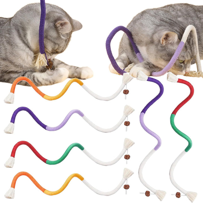 6Pcs Rope Cat Chew Toys Multi-Color Interactive Cat Toy for 28 Inches Safe Teeth Cleaning Toy for All