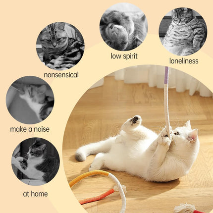6Pcs Rope Cat Chew Toys, Multi-Color Interactive Cat Toy for 28 Inches, Safe Teeth Cleaning Toy for All Breeds (Style A)