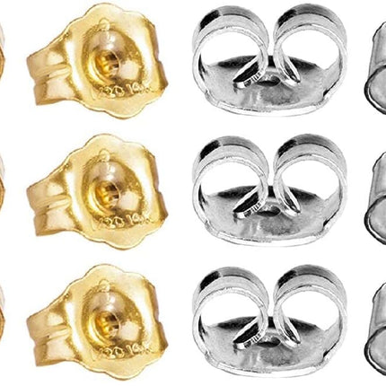 14K Gold 925 Sterling Silver Earring Backs Pierced Earring Backing Hypoallergenic Butterfly Ear Stud Backs for Studs (6 pcs 14K Gold, 6 pcs 925 Sterling Silver)