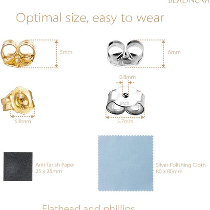14K Gold 925 Sterling Silver Earring Backs Pierced Earring Backing Hypoallergenic Butterfly Ear Stud Backs for Studs (6 pcs 14K Gold, 6 pcs 925 Sterling Silver)