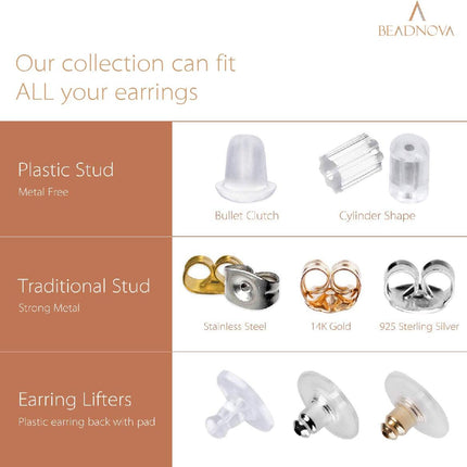 14K Gold 925 Sterling Silver Earring Backs Pierced Earring Backing Hypoallergenic Butterfly Ear Stud Backs for Studs (6 pcs 14K Gold, 6 pcs 925 Sterling Silver)
