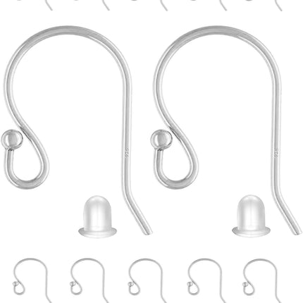 Earring Hooks 925 Sterling Silver Ball Dot Ear Wire with Rubber Backs Earwire for Jewelry Making Earring Supplies (12pcs Ear Wire and 12pcs Backs, Total 24pcs)