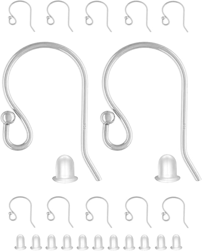 Earring Hooks 925 Sterling Silver Ball Dot Ear Wire with Rubber Backs Earwire for Jewelry