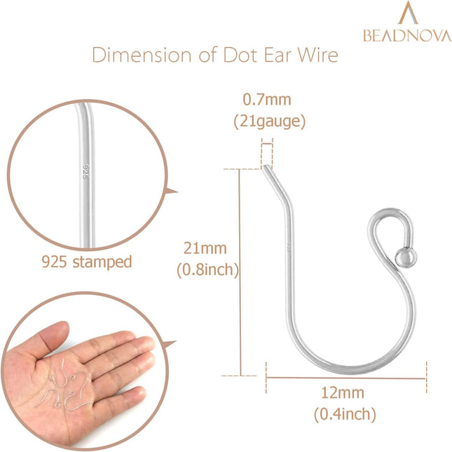 Earring Hooks 925 Sterling Silver Ball Dot Ear Wire with Rubber Backs Earwire for Jewelry – product detail
