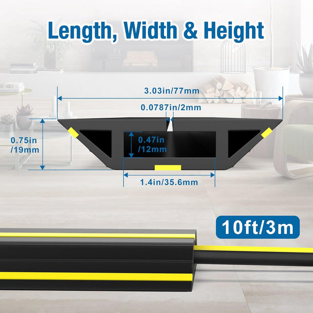 10 ft Floor Cable Cover Protector Heavy Duty PVC Duct Easy to Unroll Prevent Trip Hazard for Home Office – product detail