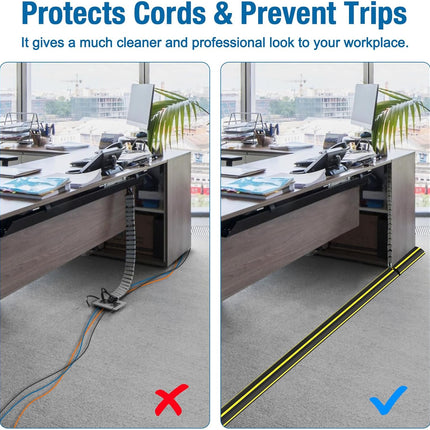10 ft Floor Cable Cover Protector, Heavy Duty PVC Duct Easy to Unroll, Prevent Trip Hazard for Home Office or Outdoor Settings