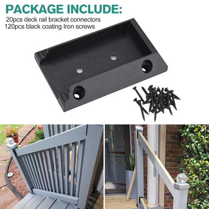20pcs Deck Railing Brackets Connectors for 2x4 Railing Wood Post with 120pcs Wood Screws