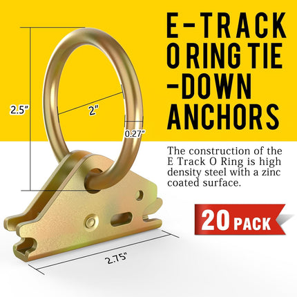 20pcs Steel E-Track O Ring Tie-Down Anchors, Secure Cargo in Enclosed/Flatbed Trailers, Trucks, Load Limit of 1500lb