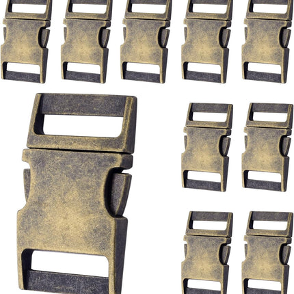 CooBigo 10 Pack Bulk Dog Collar Hardware Metal Buckle 1 inch Webbing Backpack Buckle Replacement Backpack Strap Kit Prong Collar Clip Buckles(Bronze)