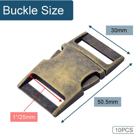 CooBigo 10 Pack Bulk Dog Collar Hardware Metal Buckle 1 inch Webbing Backpack Buckle Replacement Backpack Strap Kit Prong Collar Clip Buckles(Bronze)