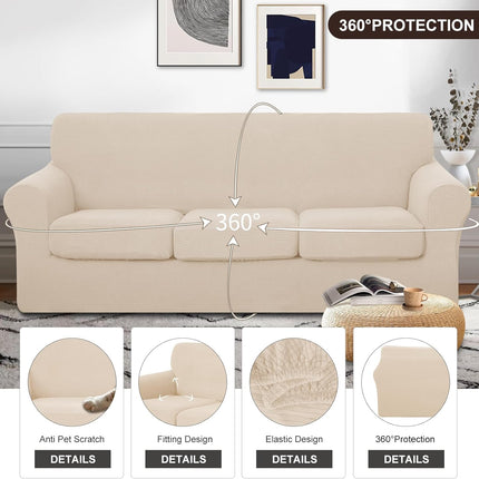 4 Pieces Stretch Couch Cover Sofa Cover Washable Sofa Slipcover with Individual Seat Chion for 3 Chion Couch Sofa Pet Friendly(Sofa, Beige)